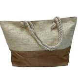 Two-Tone Burlap Tote Bag with Rope Handles - B306