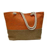 Two-Tone Burlap Tote Bag with Rope Handles - B306