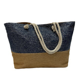 Two-Tone Burlap Tote Bag with Rope Handles - B306