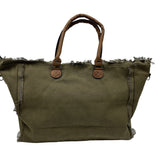 Minimalist Canvas Tote with Leather Straps - B318