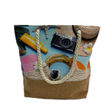 Printed Canvas Tote Bag with Rope Handles - B323